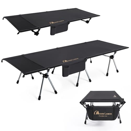 MOON LENCE Camping Cot, Height Adjustable with Cot Leg Extenders, Strong Support 330lbs, Lightweight Comfortable Folding Bed for Camping, Hiking, Travel, Truck, Beach, Office Nap,Backpacking