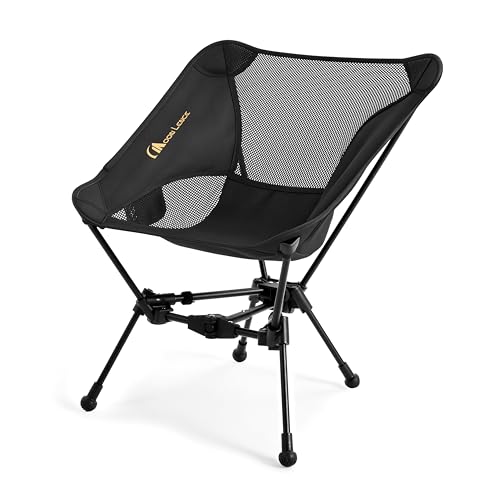 MOON LENCE Portable Camping Chair Backpacking Chair - The 4th Generation Ultralight Folding Chair - Compact, Lightweight Foldable Chairs for Hiking Mountaineering, Beach (Black-1Pack (Glod-Logo))